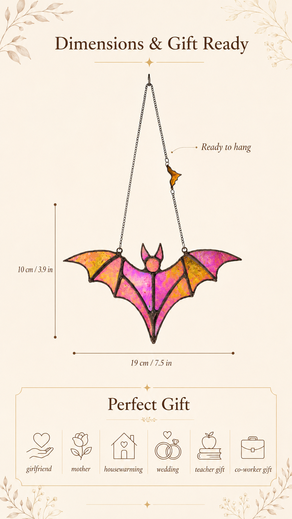 Bat Suncatcher Iridescent Stained Glass: Halloween Decor