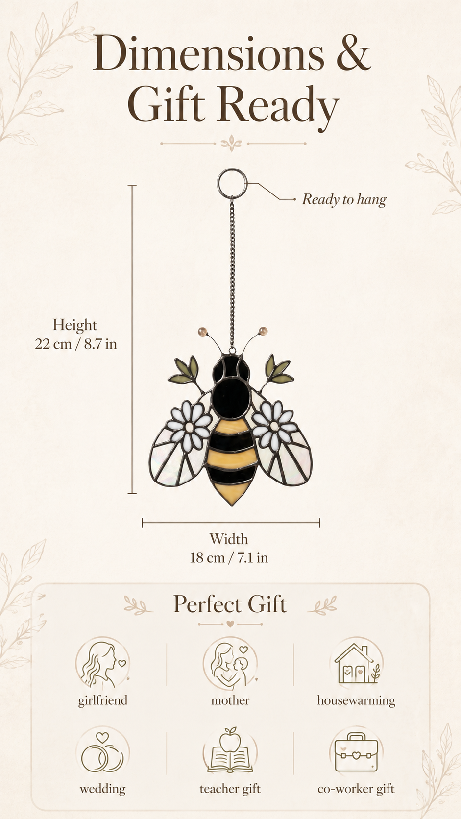 Bumblebee Stained Glass Suncatcher with Flowers: Iridescent Bee Window Hanging, Nature Art