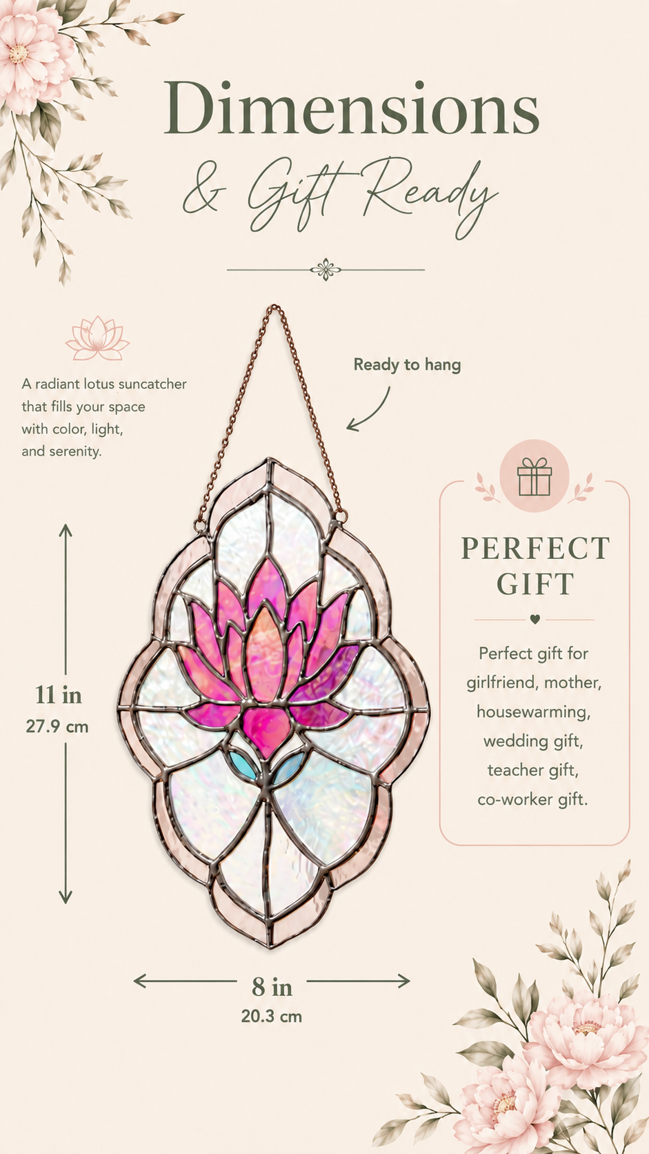 Stained Glass Lotus Panel Pink and Purple Iridescent Flower Suncatcher, Handmade Window Hanging