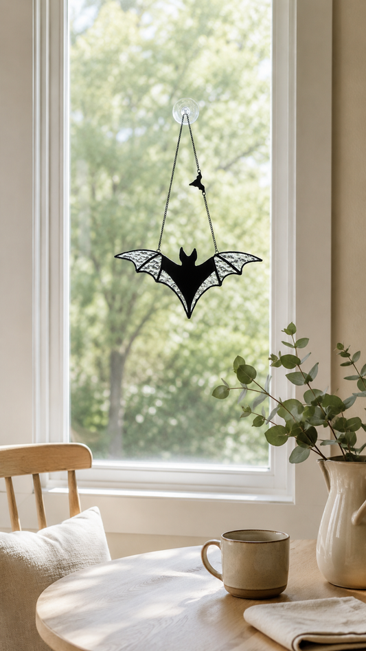 Bat Suncatcher Stained Glass, Halloween Window Decoration, Gothic Home Decor, Handmade Halloween Ornament