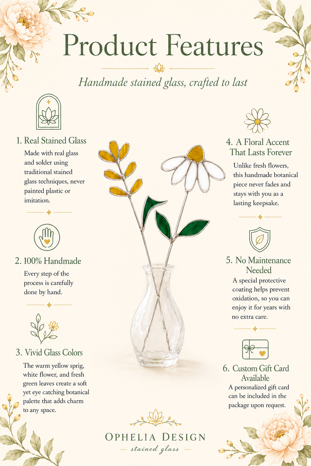 Daisy Handmade Stained Glass Flower Decor
