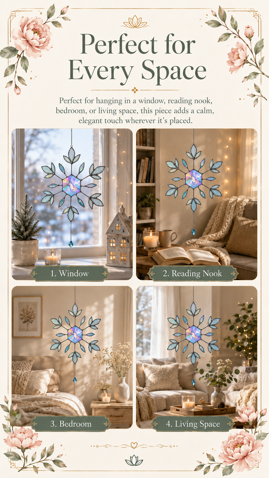 Snowflake Suncatcher Handmade Stained Glass Decor