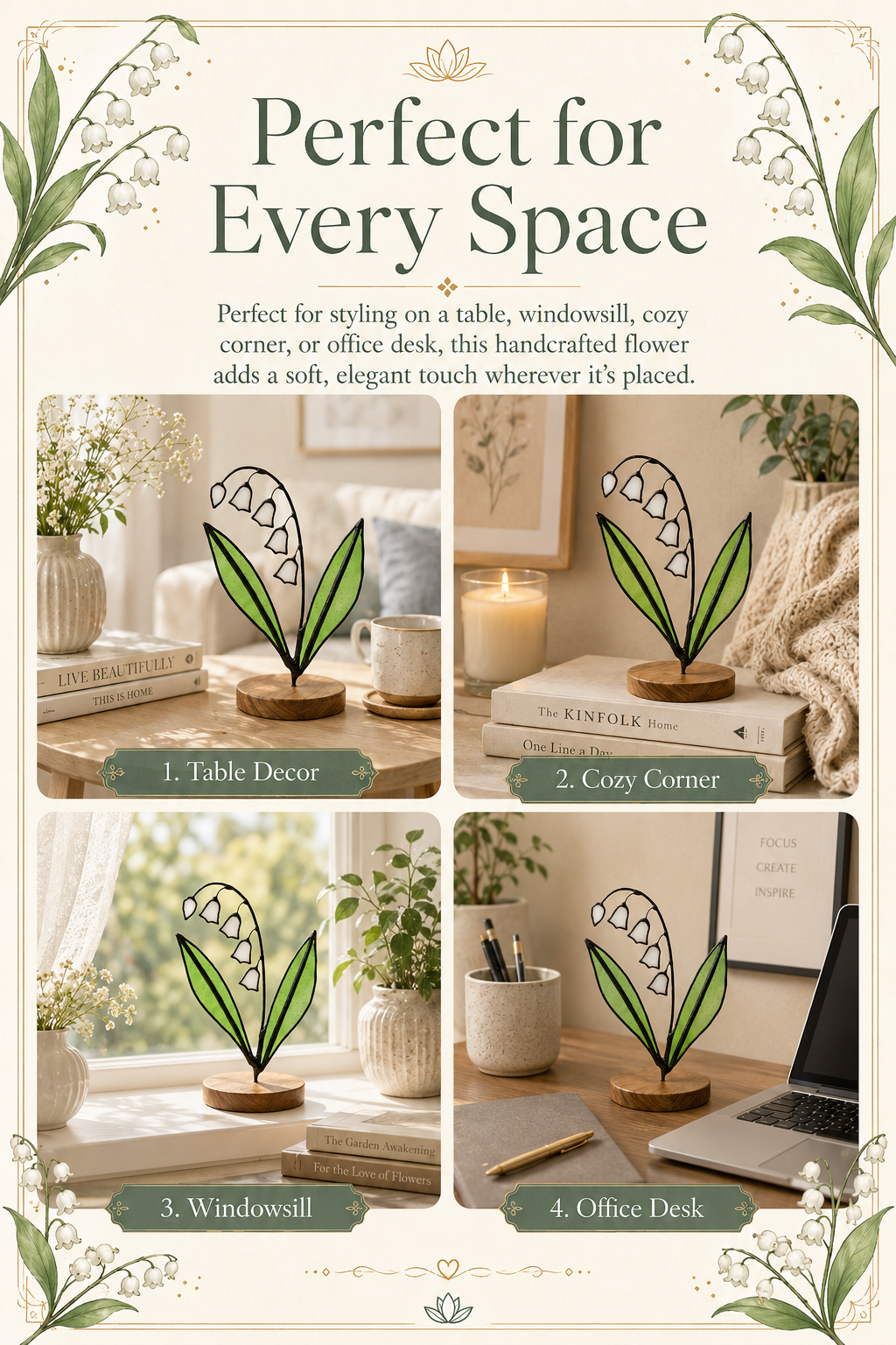 Lily of the Valley Stained Glass Suncatcher: Floral Art
