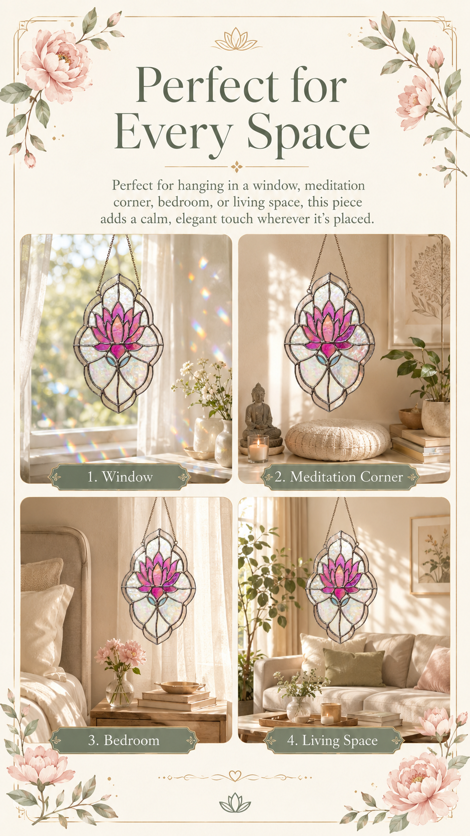 Stained Glass Lotus Panel Pink and Purple Iridescent Flower Suncatcher, Handmade Window Hanging
