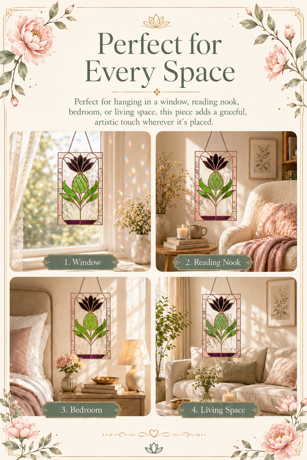 Thistle Panel: Handmade Stained Glass Scottish Botanical Window Hanging, Anniversary Gift