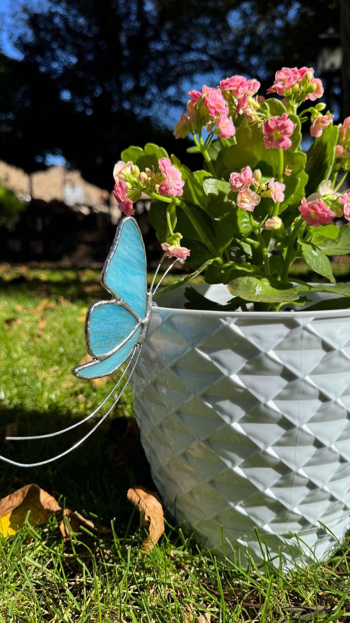 Handmade Stained Glass Butterfly Plant Stake, Decorative Plant Buddy