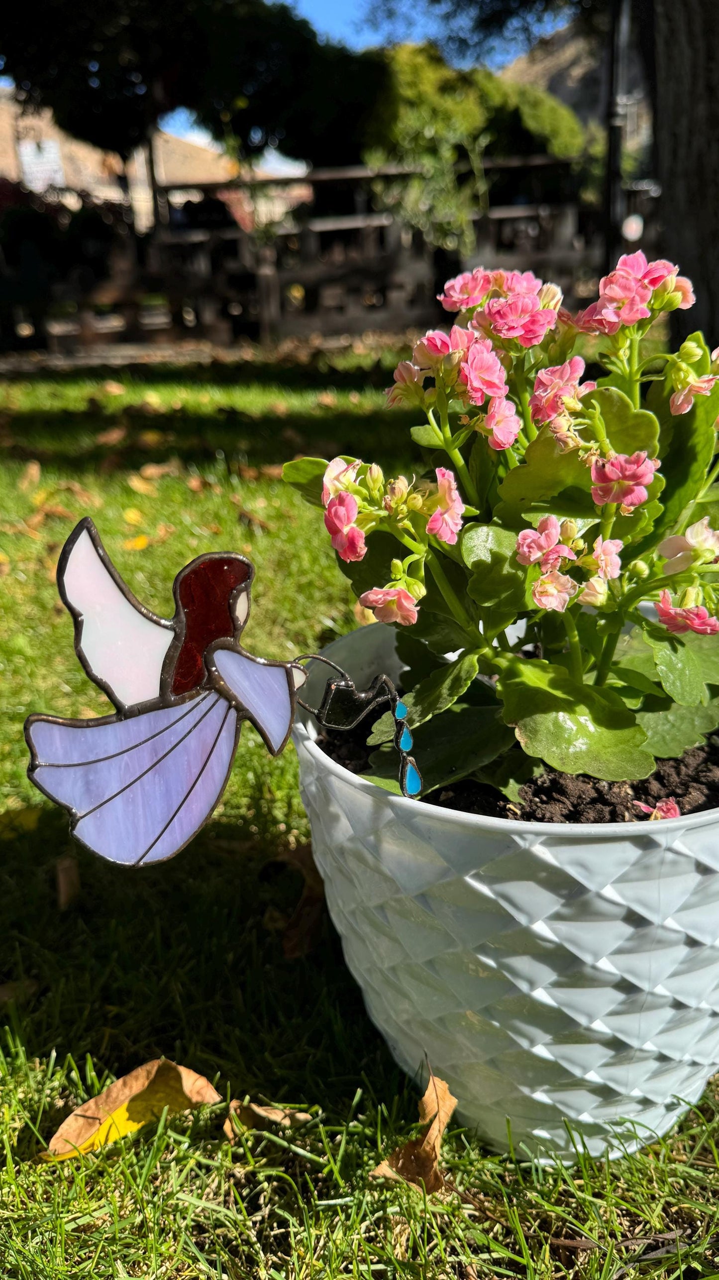 Stained Glass Angel Plant Stake, Handmade Garden Decor
