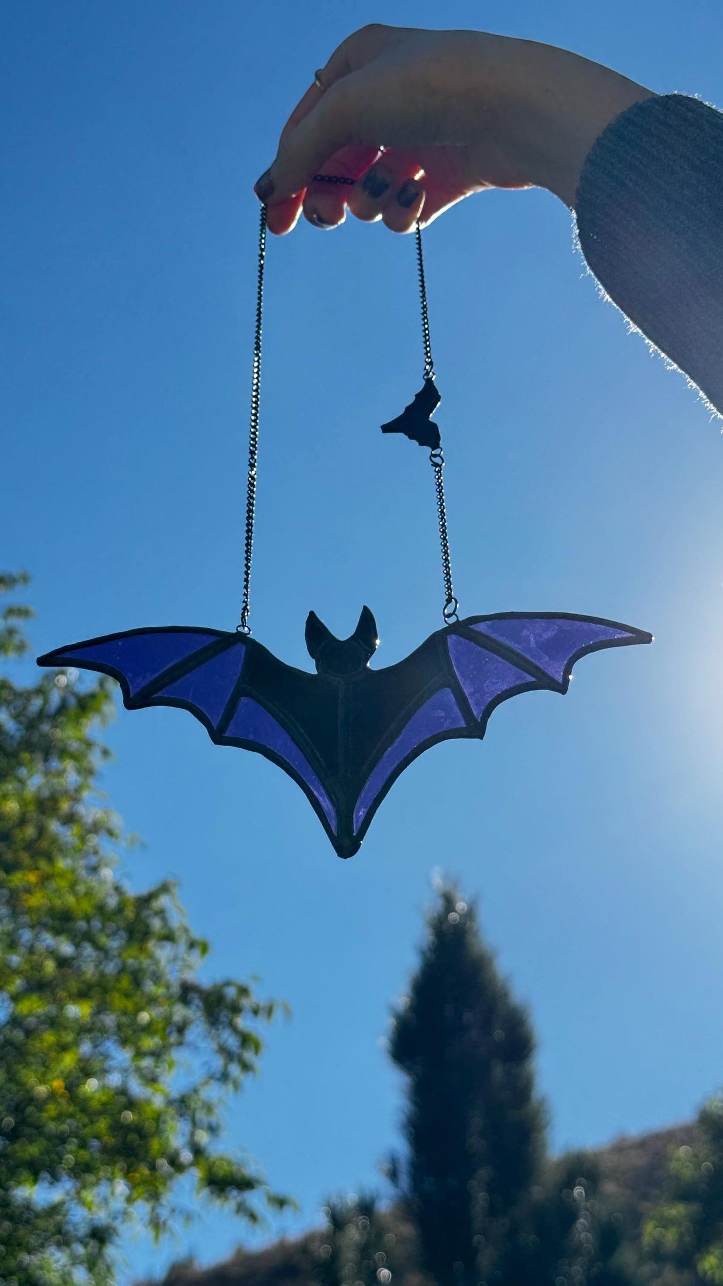 Stained Glass Bat Suncatcher, Black and Tinted glass: Halloween Decor