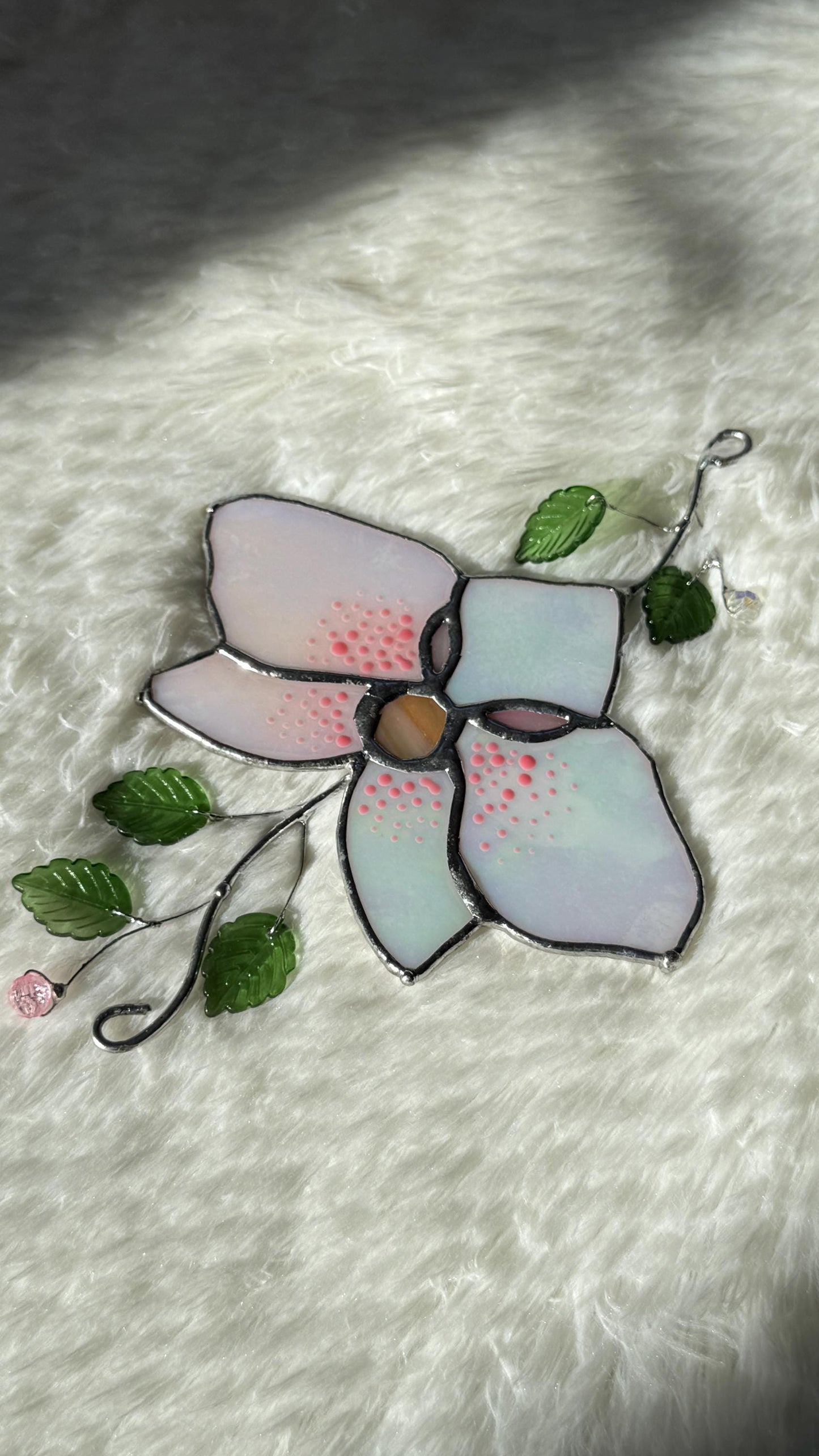 Orchid Stained Glass Suncatcher: Pink Flower Botanical Window Hanging, Exotic Floral Wall Decor