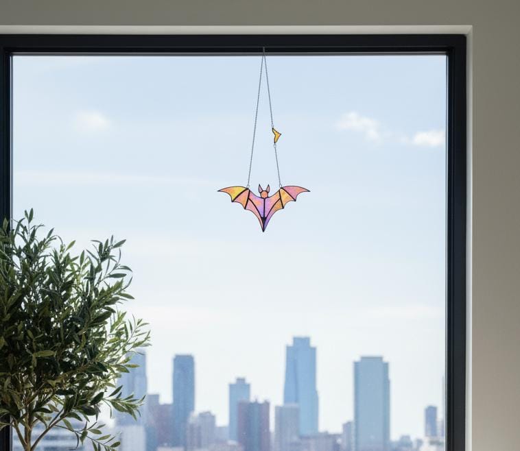 Iridescent Stained Glass Bat Suncatcher: Halloween Decor