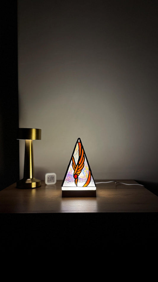 Stained Glass Pyramid Lamp: Iridescent Handmade Night Light, Tiffany Lamp Decor