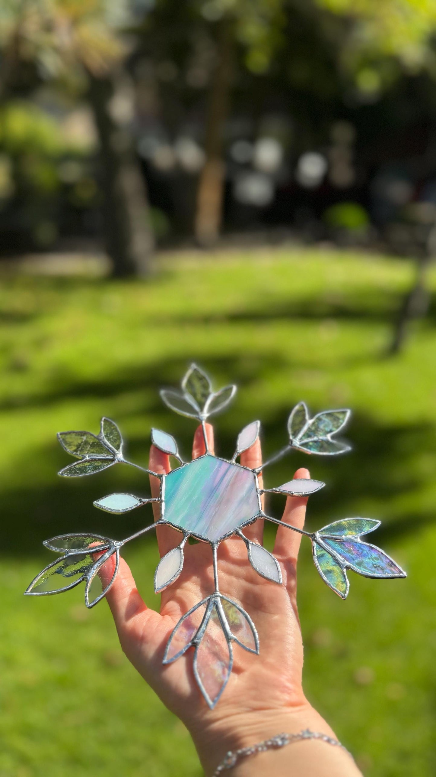 Stained Glass Snowflake ICE Suncatcher: Handmade Winter Window Decor