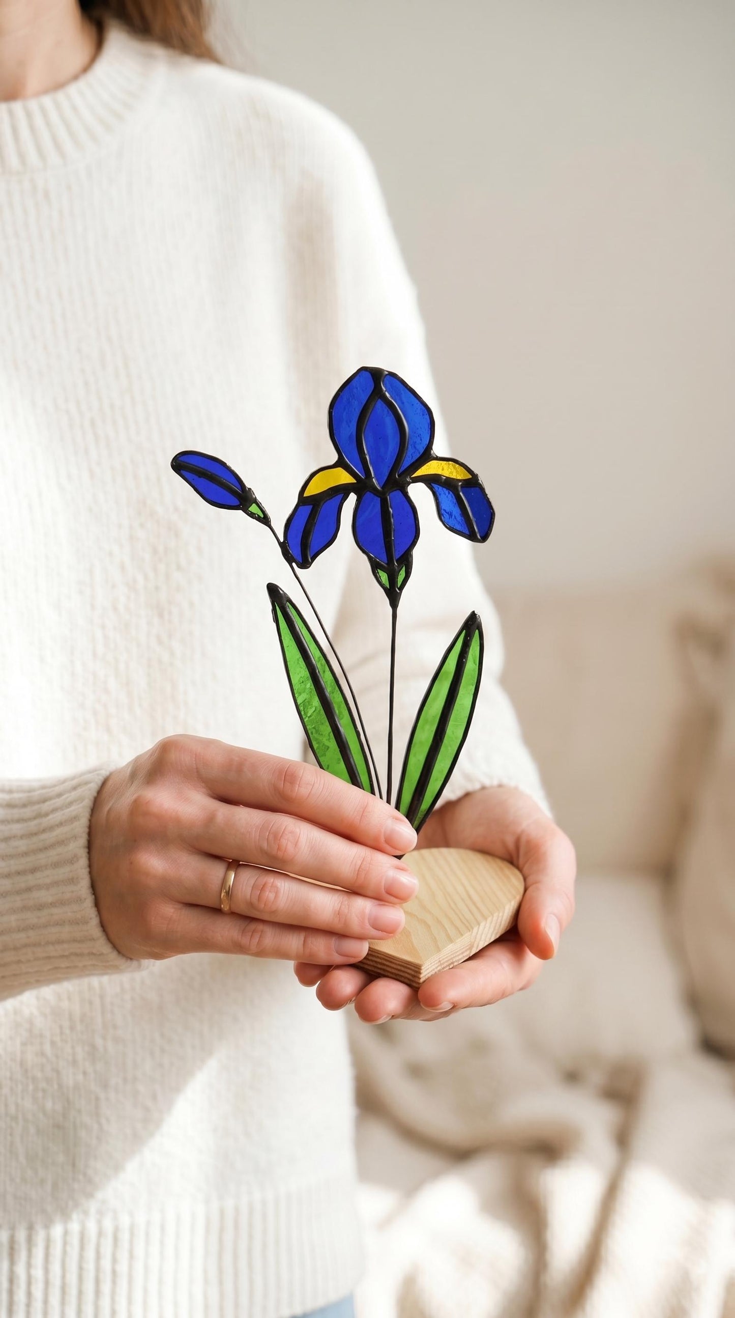 Stained Glass Flowers Iris: Handmade Blue Floral, Home Decor