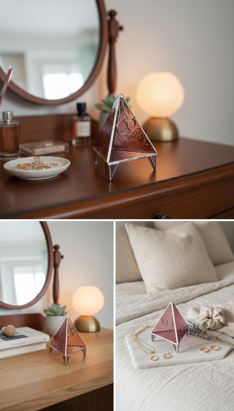 Wedding Ring Holder Stained Glass Dish: Handmade Triangle Wedding Decor