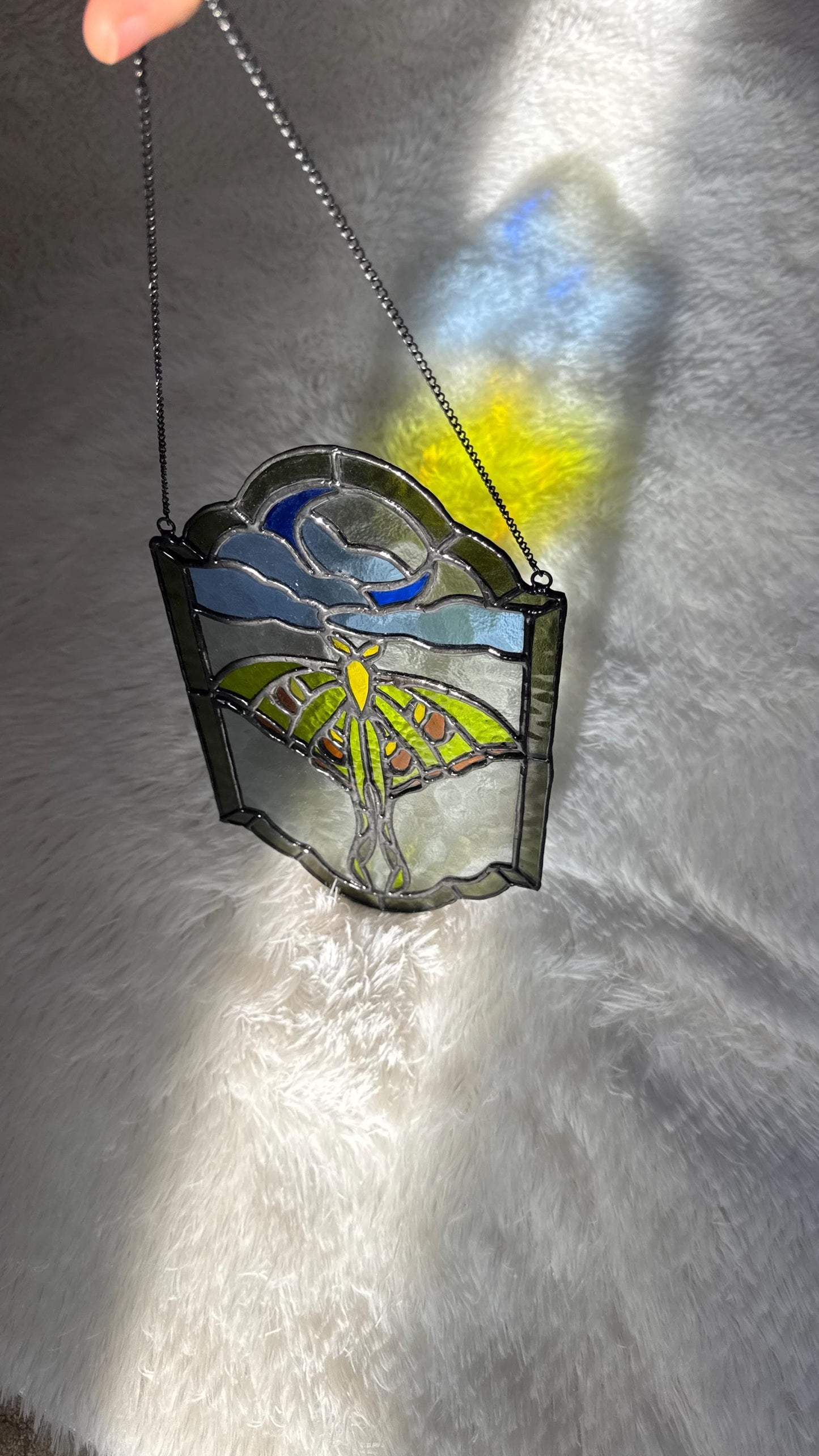 Luna Moth Stained Glass Panel: Celestial Moon Suncatcher, Witchy Window Hanging Art