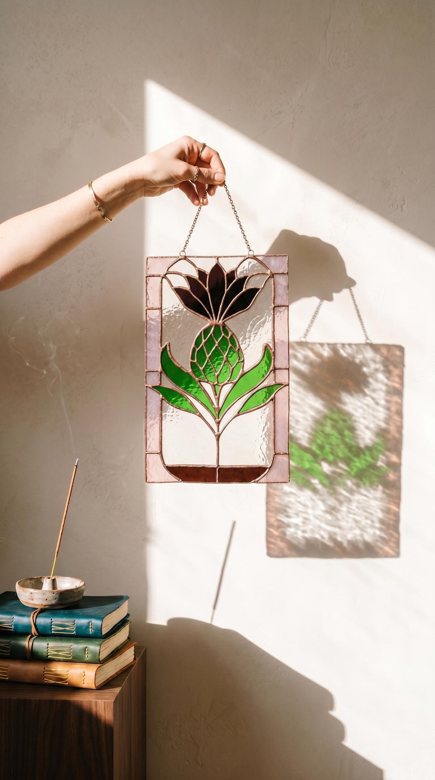 Thistle Panel: Handmade Stained Glass Scottish Botanical Window Hanging, Anniversary Gift