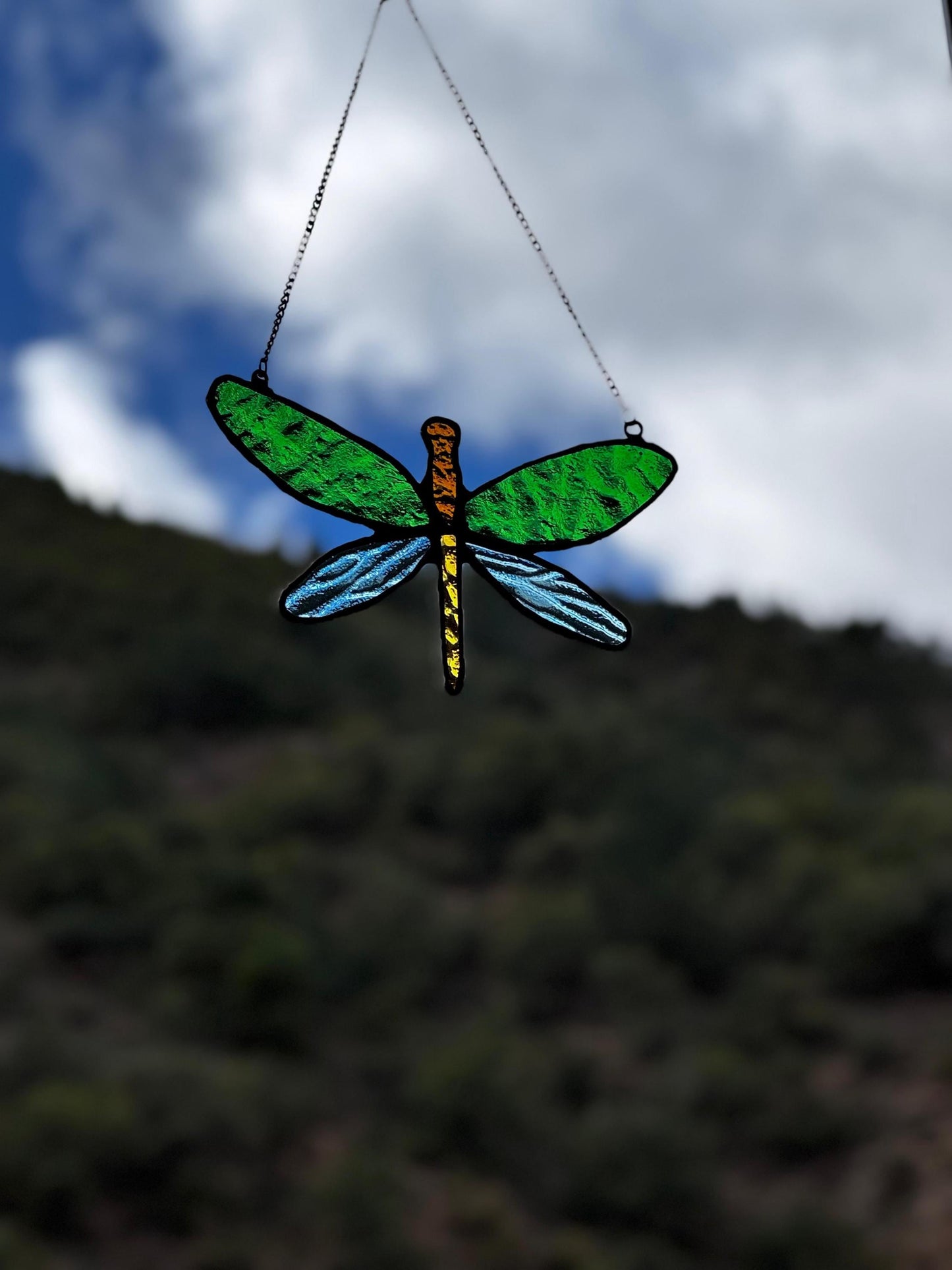 Stained Glass Dragonfly Suncatcher, Insect Window Hanging