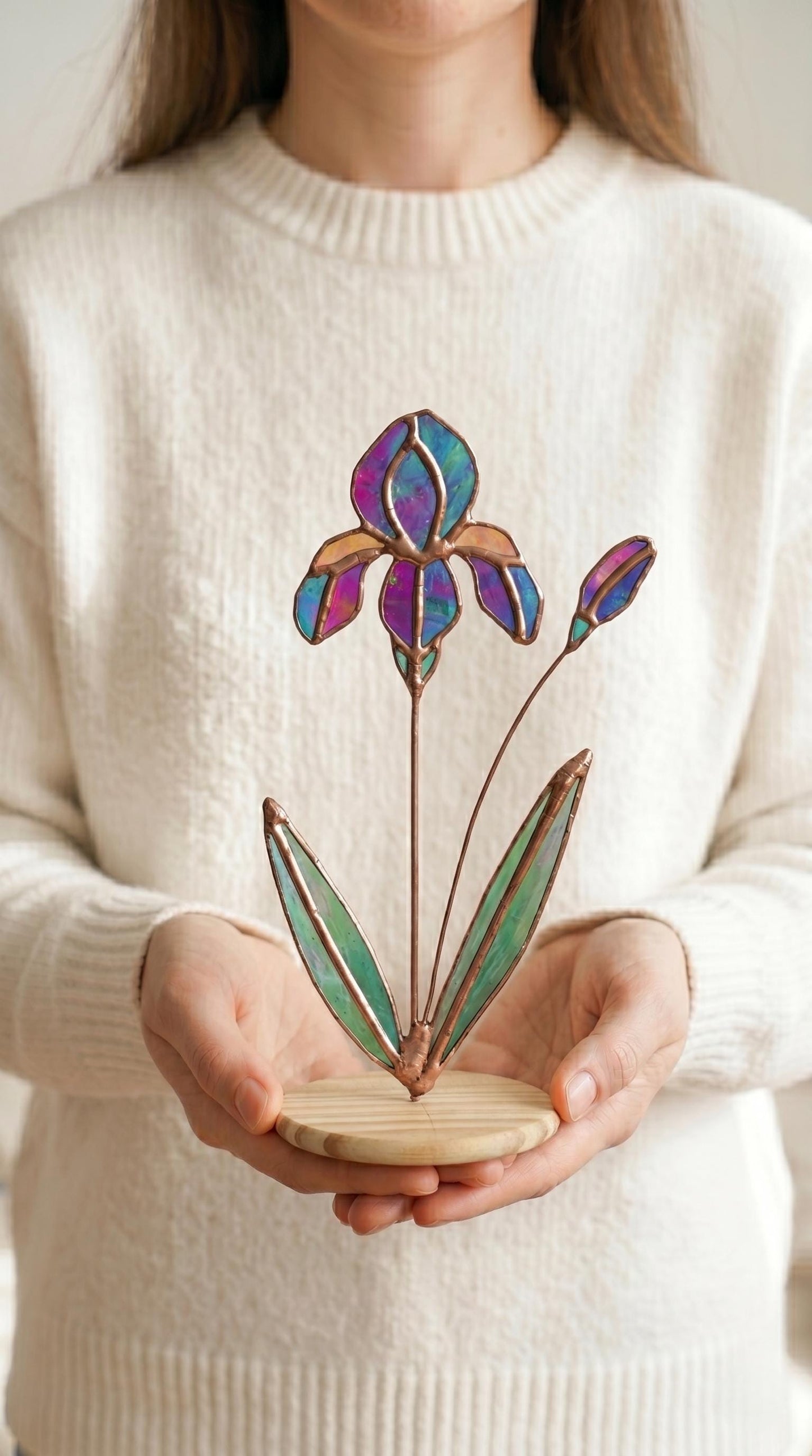 Stained Glass Flowers Iris: Handmade Irıdecent Floral, Home Decor