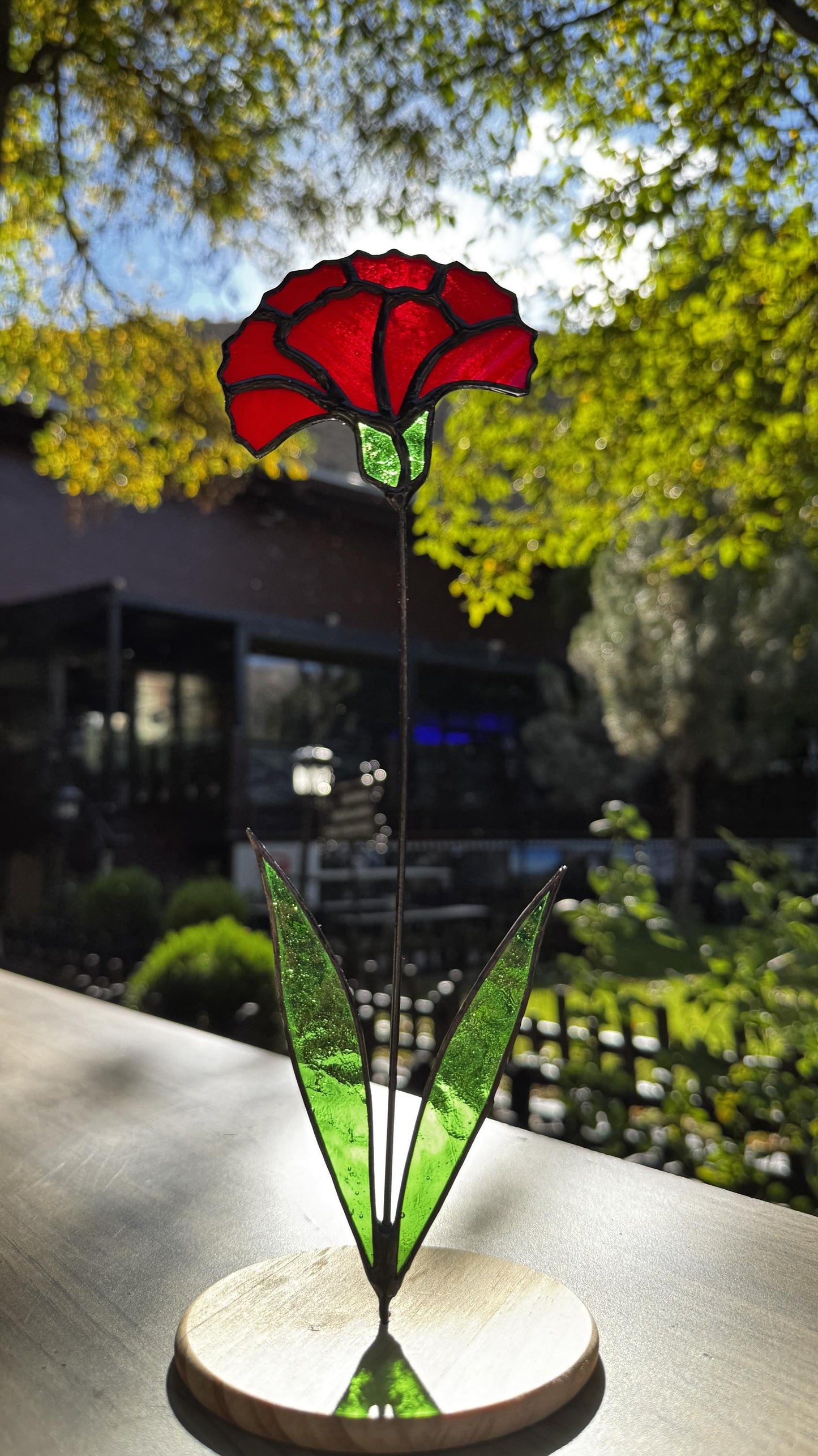 Stained Glass Flowers Carnation: Handmade Red Floral, Home Decor