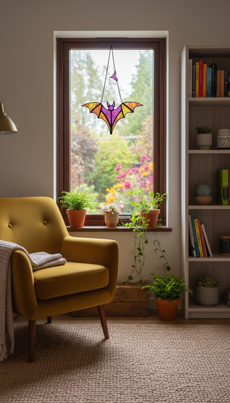 Iridescent Stained Glass Bat Suncatcher: Halloween Decor