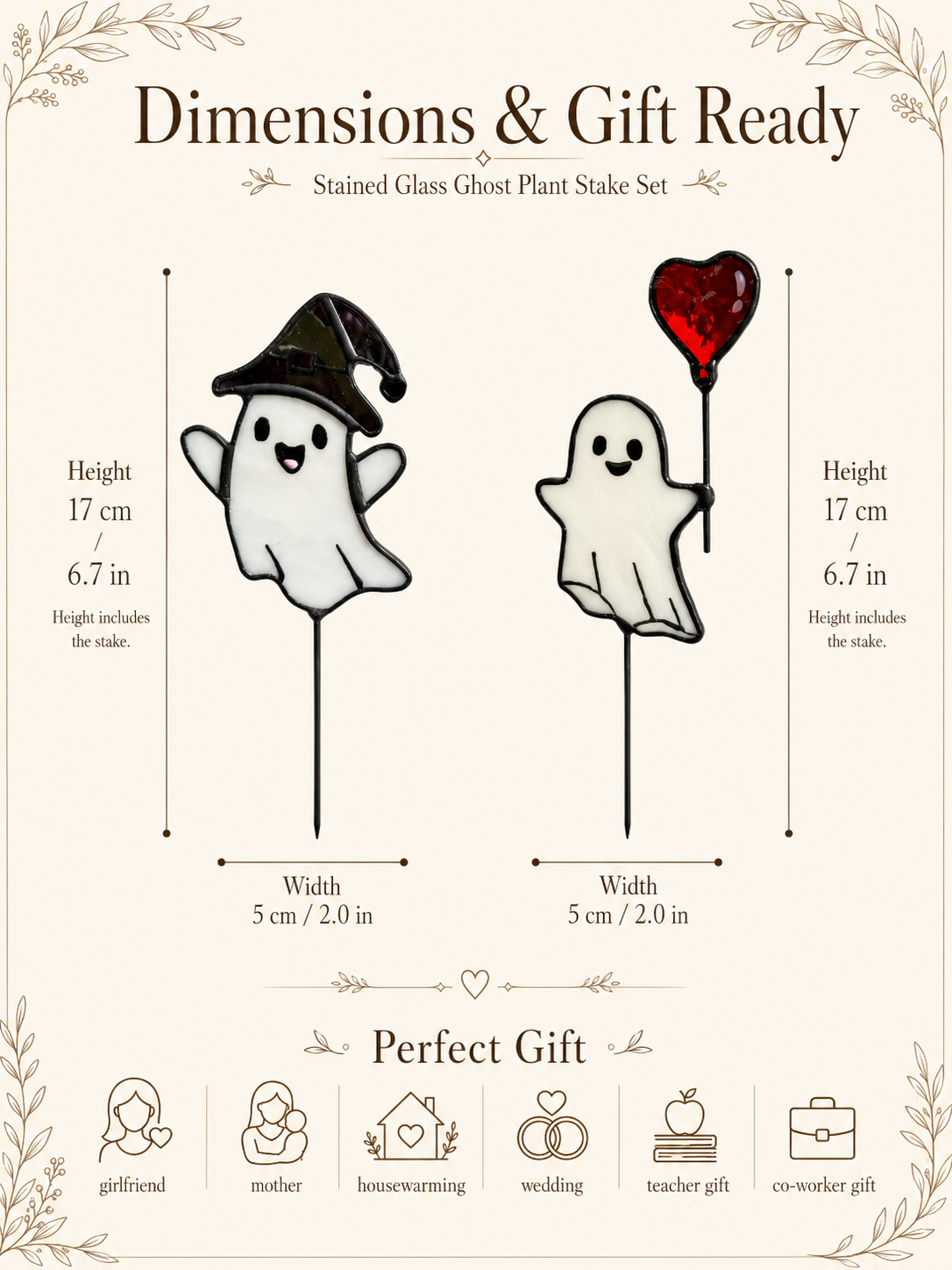 Handmade Stained Glass Ghost Plant Stake: Halloween Pot Decor