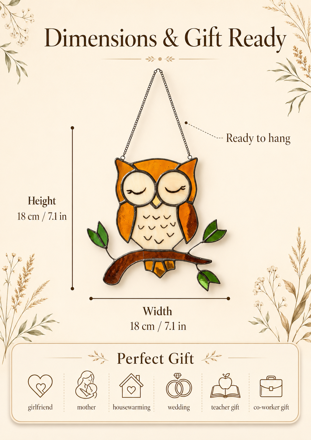 Stained Glass Owl Suncatcher: Handmade Window Hanging Home Decor, Christmas Gift