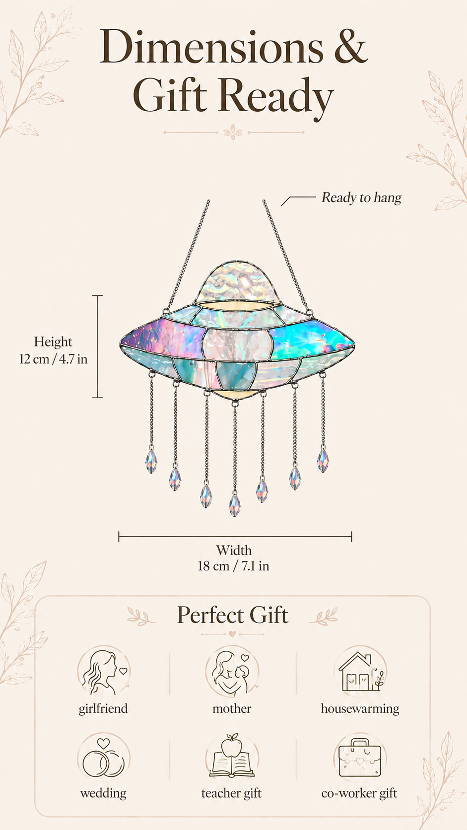 UFO Stained Glass Suncatcher: Alien Spaceship Window Hanging, Crystals Science Fiction Decor