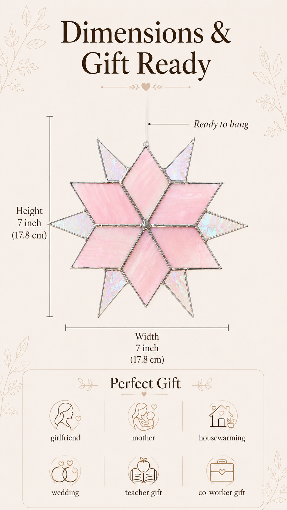 Stained Glass Star Suncatcher, Pink Iridescent Glass Ornament, Home Window Decor