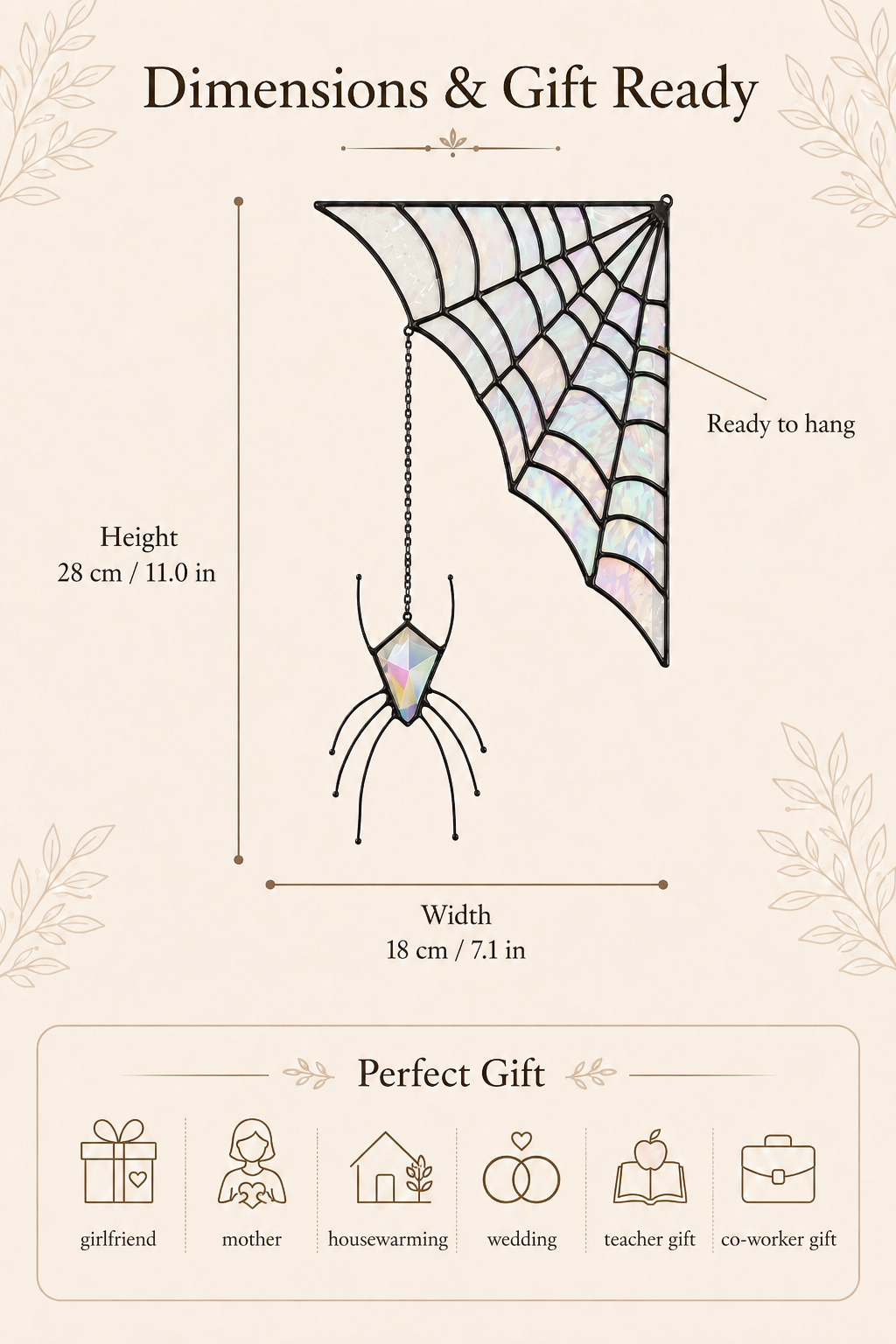 Spider Web Stained Glass Suncatcher: Corner Window Hanging, Gothic Halloween Spider Prism Art