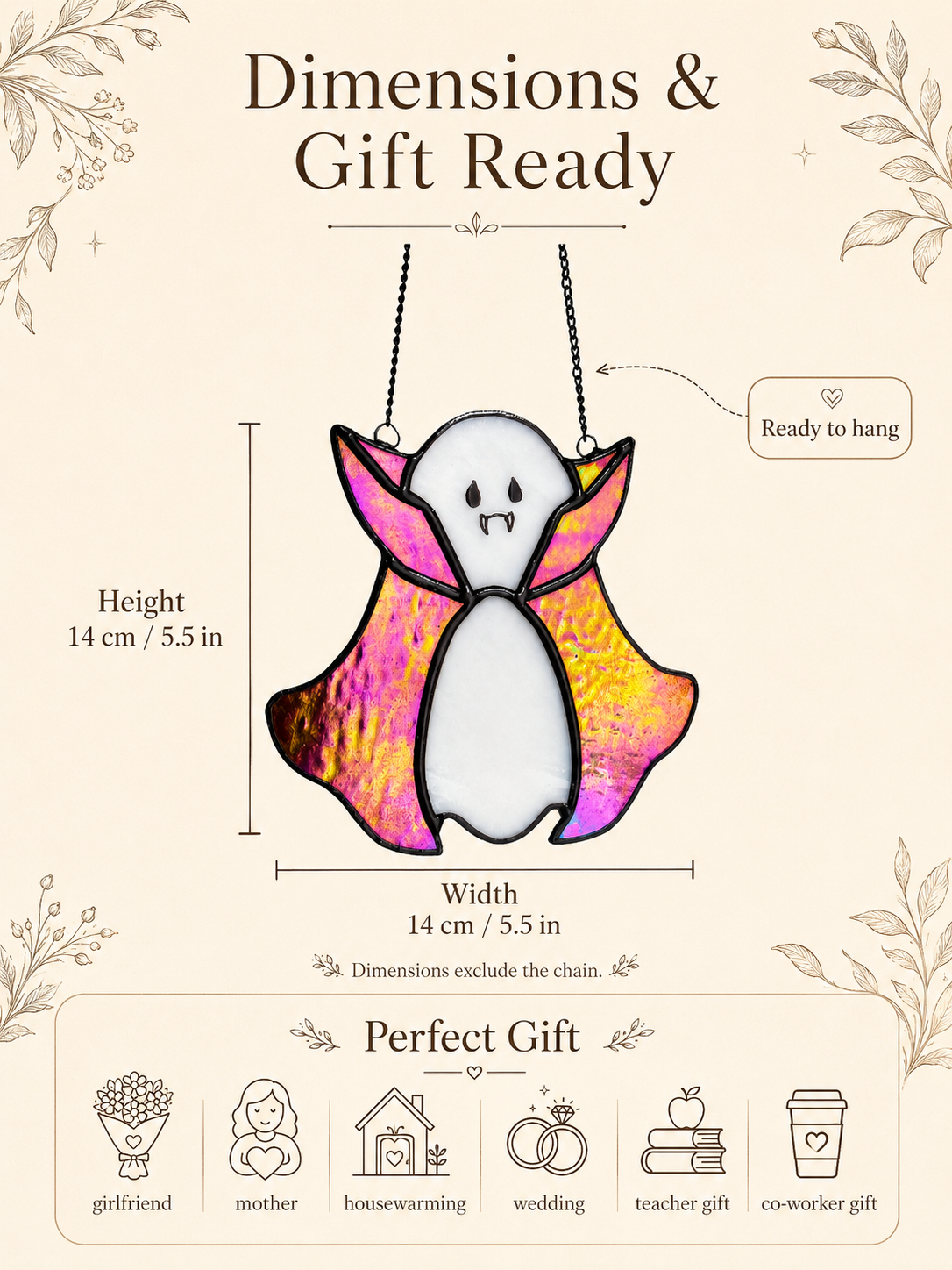 Ghost Suncatcher Handmade Stained Glass : Iridescent Cape Window Decoration