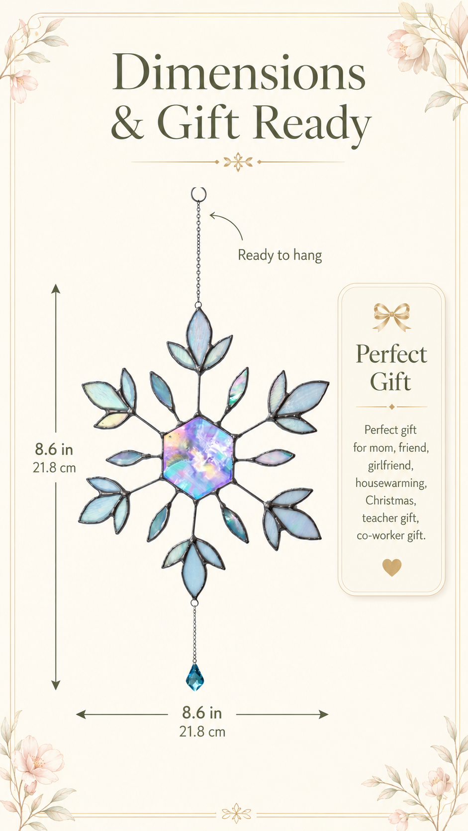Snowflake Suncatcher Handmade Stained Glass Decor