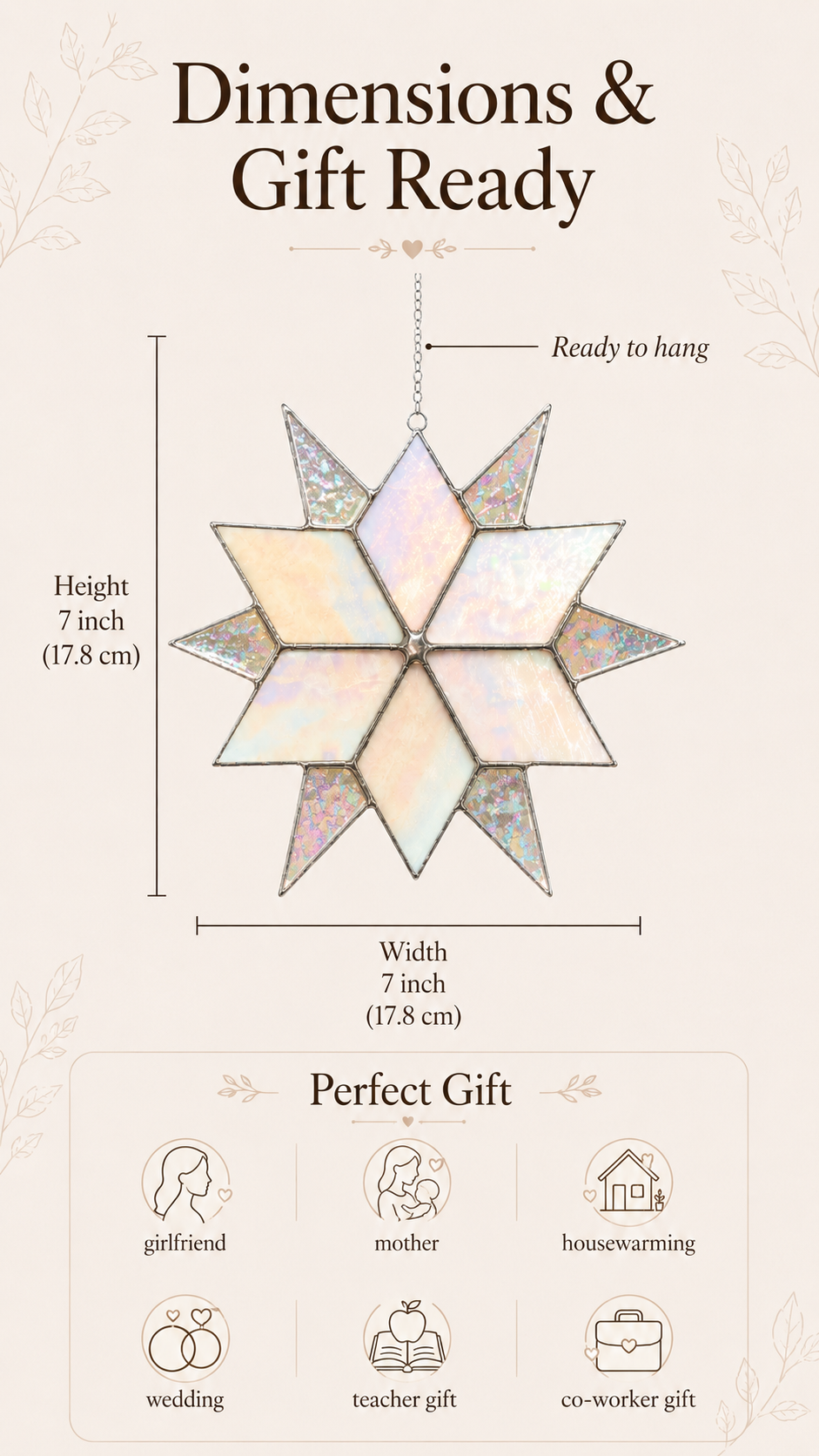 Sirius Star Suncatcher Handmade Stained Glass  White Iridescent Glass, Home Window Decor Gift