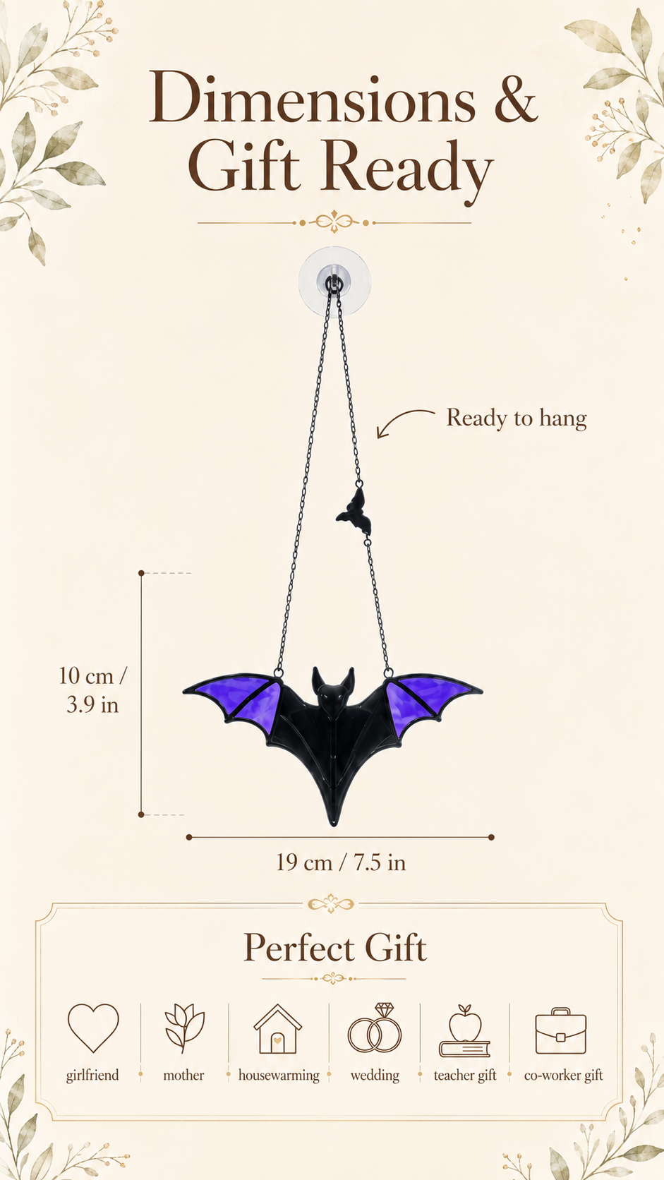 Bat Suncatcher Stained Glass, Purple Black: Halloween Decor