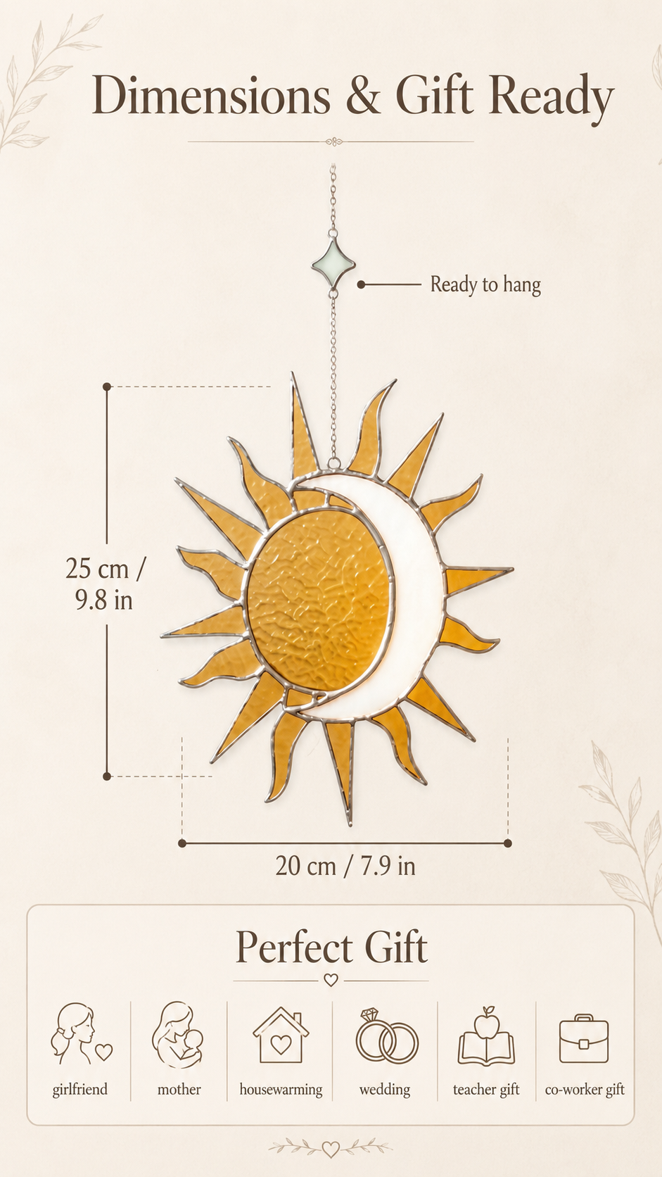 Sun and Moon Stained Glass Suncatcher: Handcrafted Celestial Day Night Window Hanging Mystic Decor