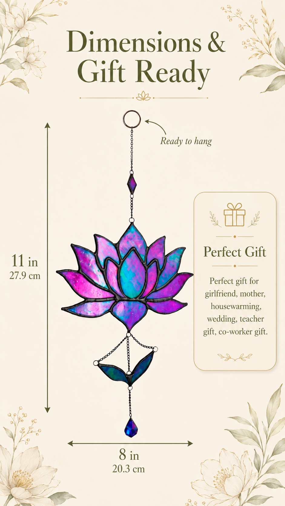 Stained Glass Lotus Suncatcher Pink and Purple Iridescent Flower, Handmade Window Hanging