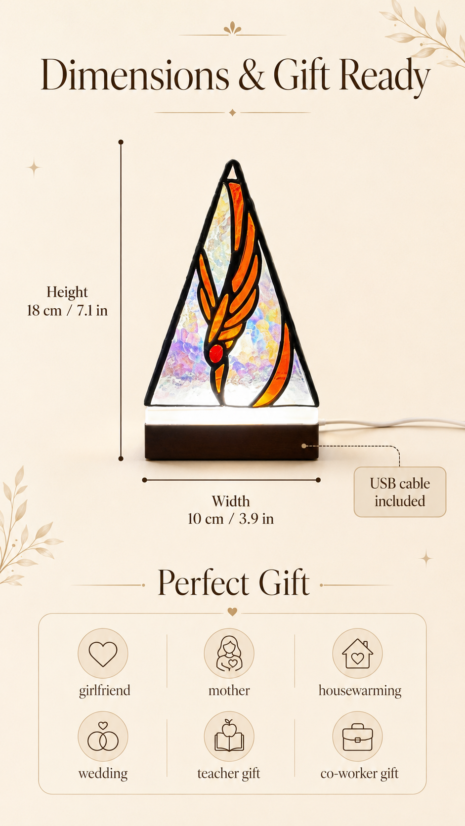 Stained Glass Pyramid Lamp: Iridescent Handmade Night Light, Tiffany Lamp Decor