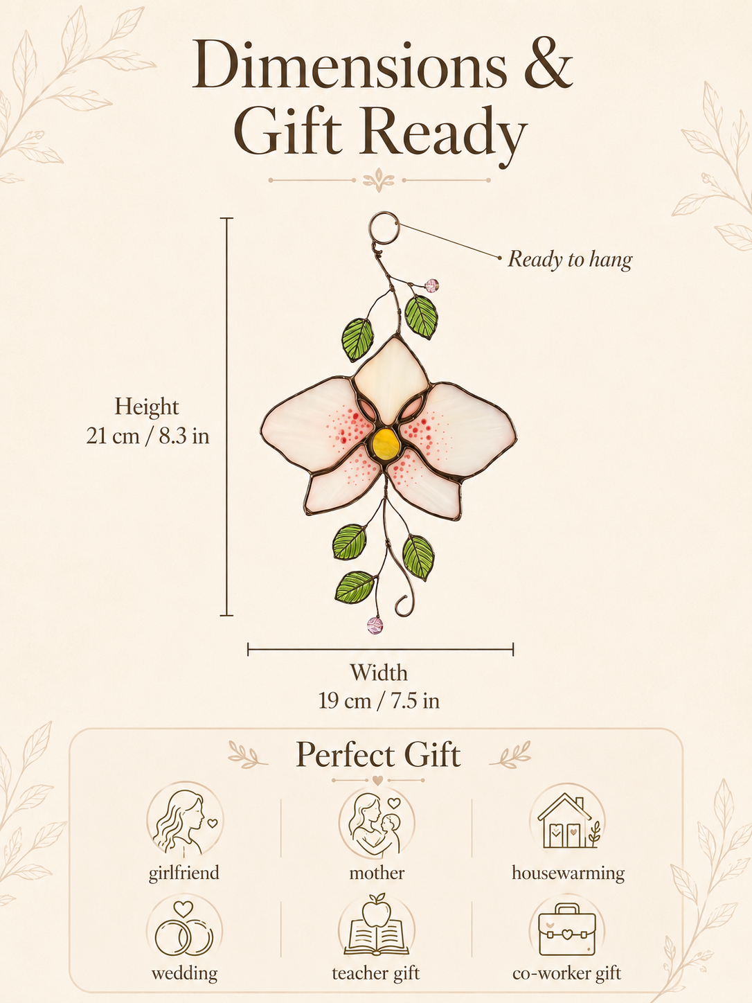 Orchid Stained Glass Suncatcher: Pink Flower Botanical Window Hanging, Exotic Floral Wall Decor