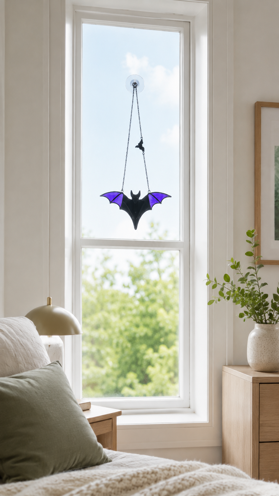 Bat Suncatcher Stained Glass, Purple Black: Halloween Decor