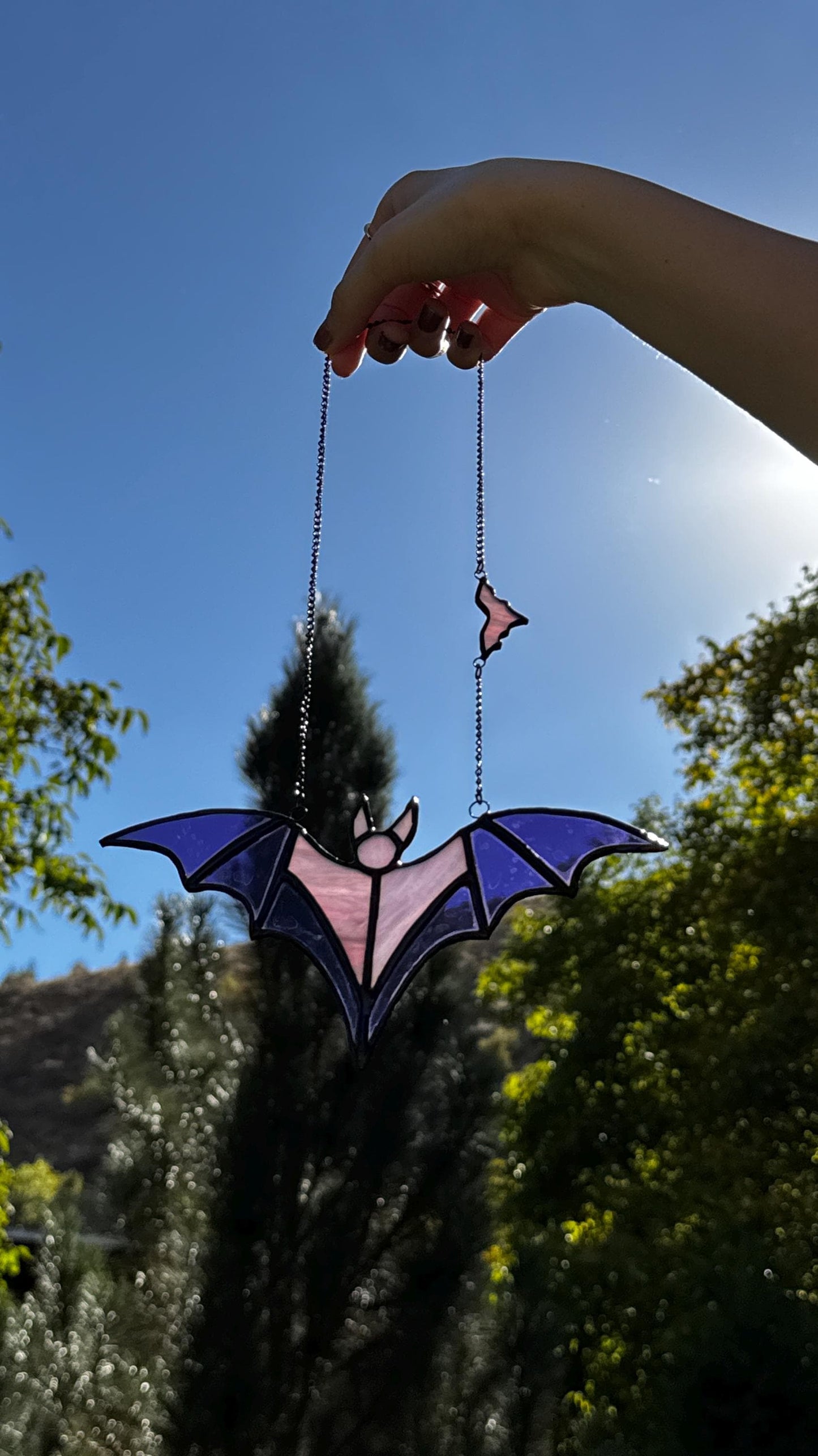 Stained Glass Bat Suncatcher, Black and Tinted glass: Halloween Decor