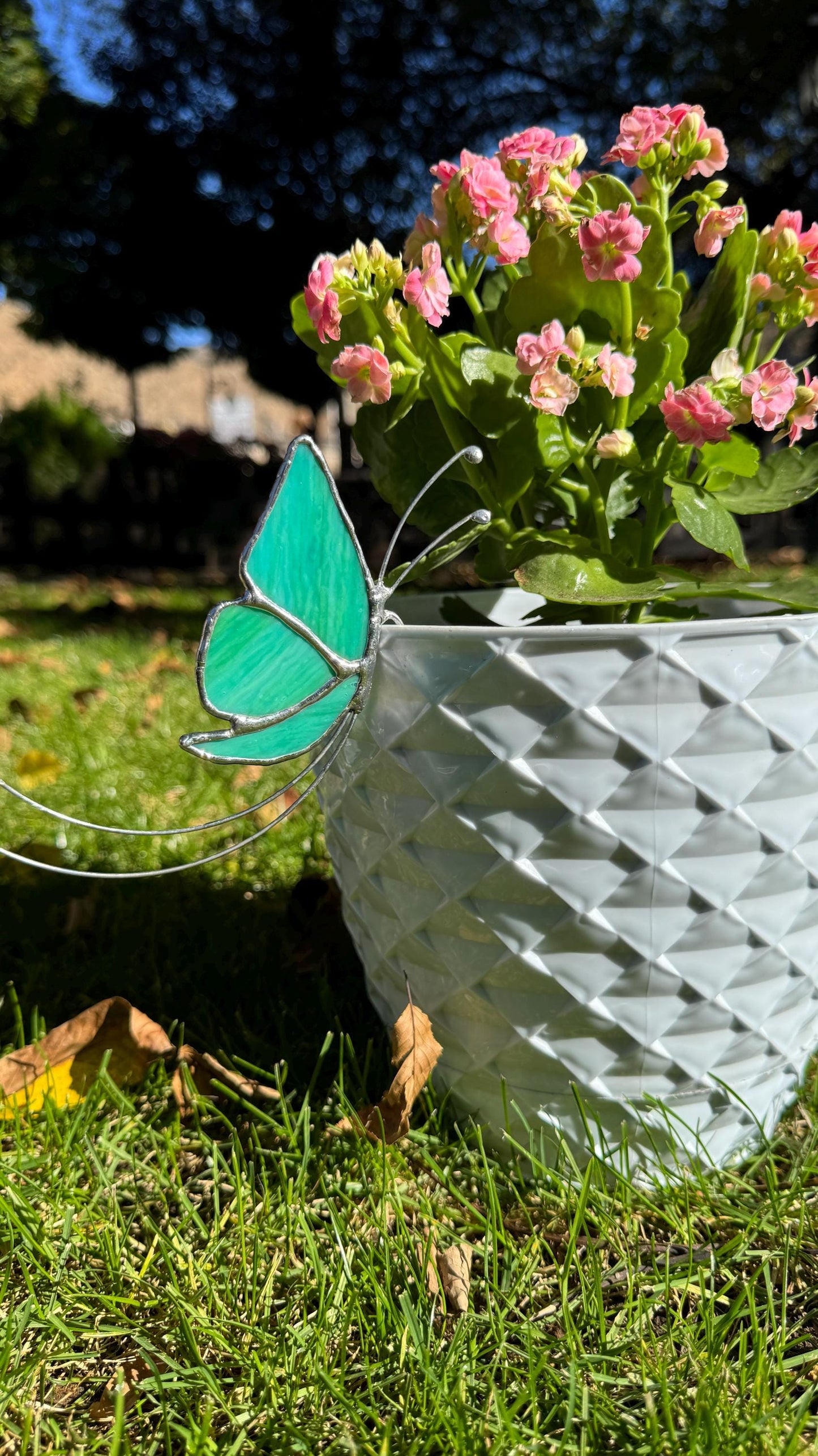 Handmade Stained Glass Butterfly Plant Stake, Decorative Plant Buddy