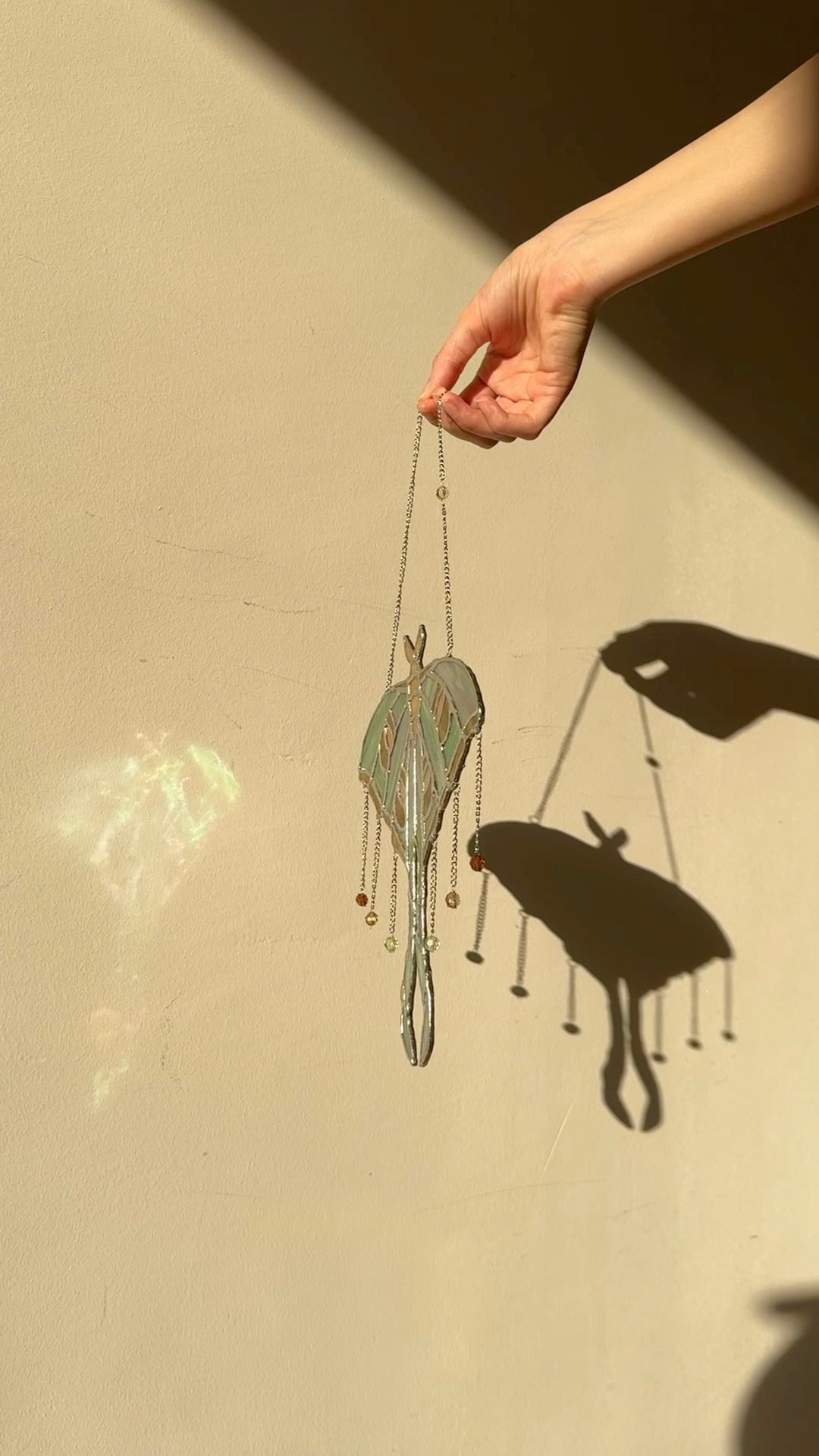 Luna Moth Stained Glass Suncatcher: Green Insect Window Hanging, Witchy Boho Wall Art Decor