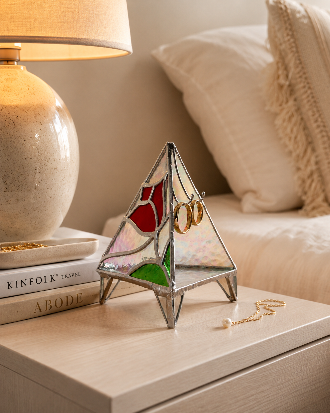 Wedding Ring Holder Stained Glass Dish: Handmade Triangle Wedding Decor