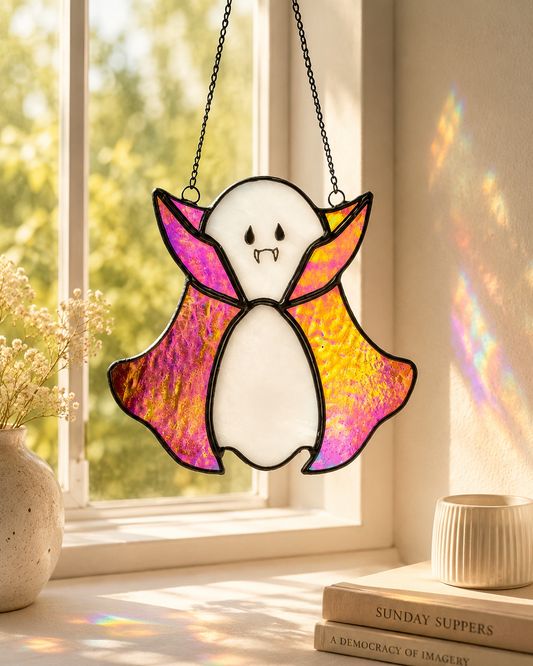 Ghost Suncatcher Handmade Stained Glass : Iridescent Cape Window Decoration
