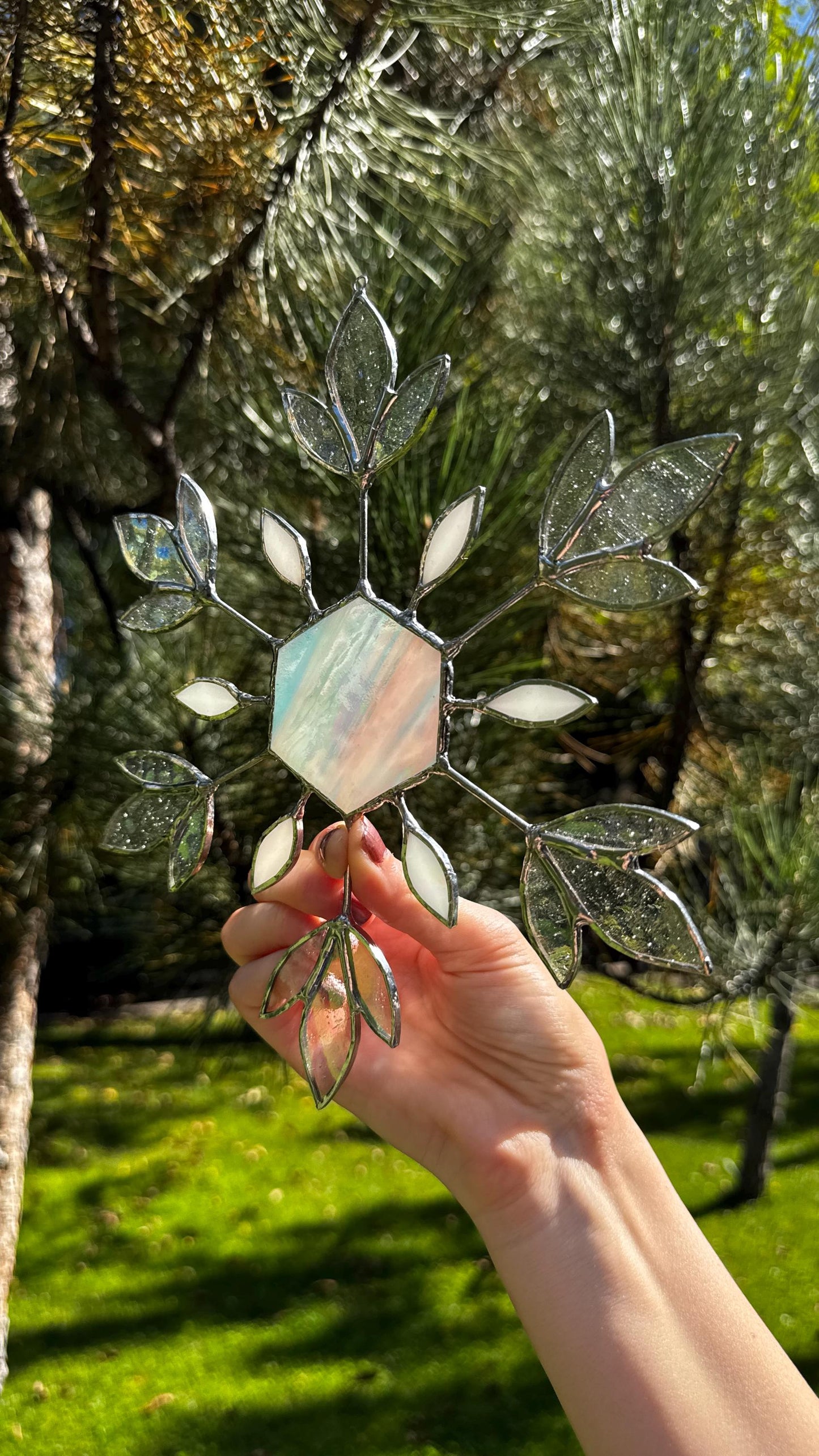 Stained Glass Snowflake ICE Suncatcher: Handmade Winter Window Decor