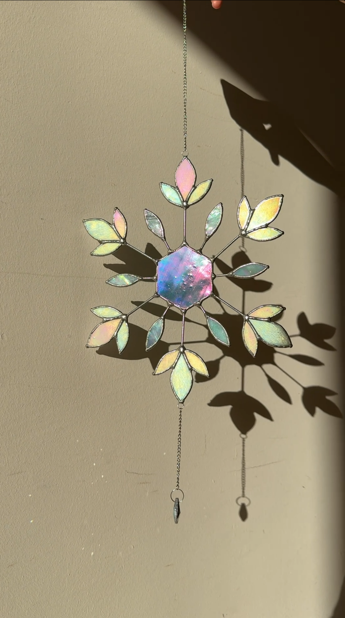 Snowflake Suncatcher Handmade Stained Glass Decor