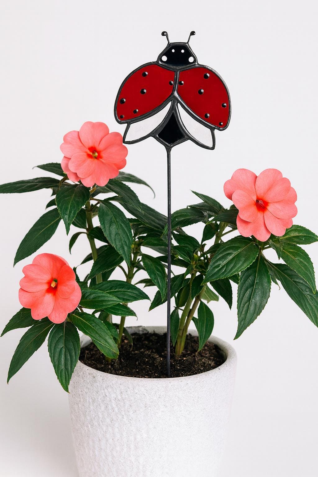 Stained Glass Ladybug Plant Stake – Handmade Garden Decor & Plant Buddy