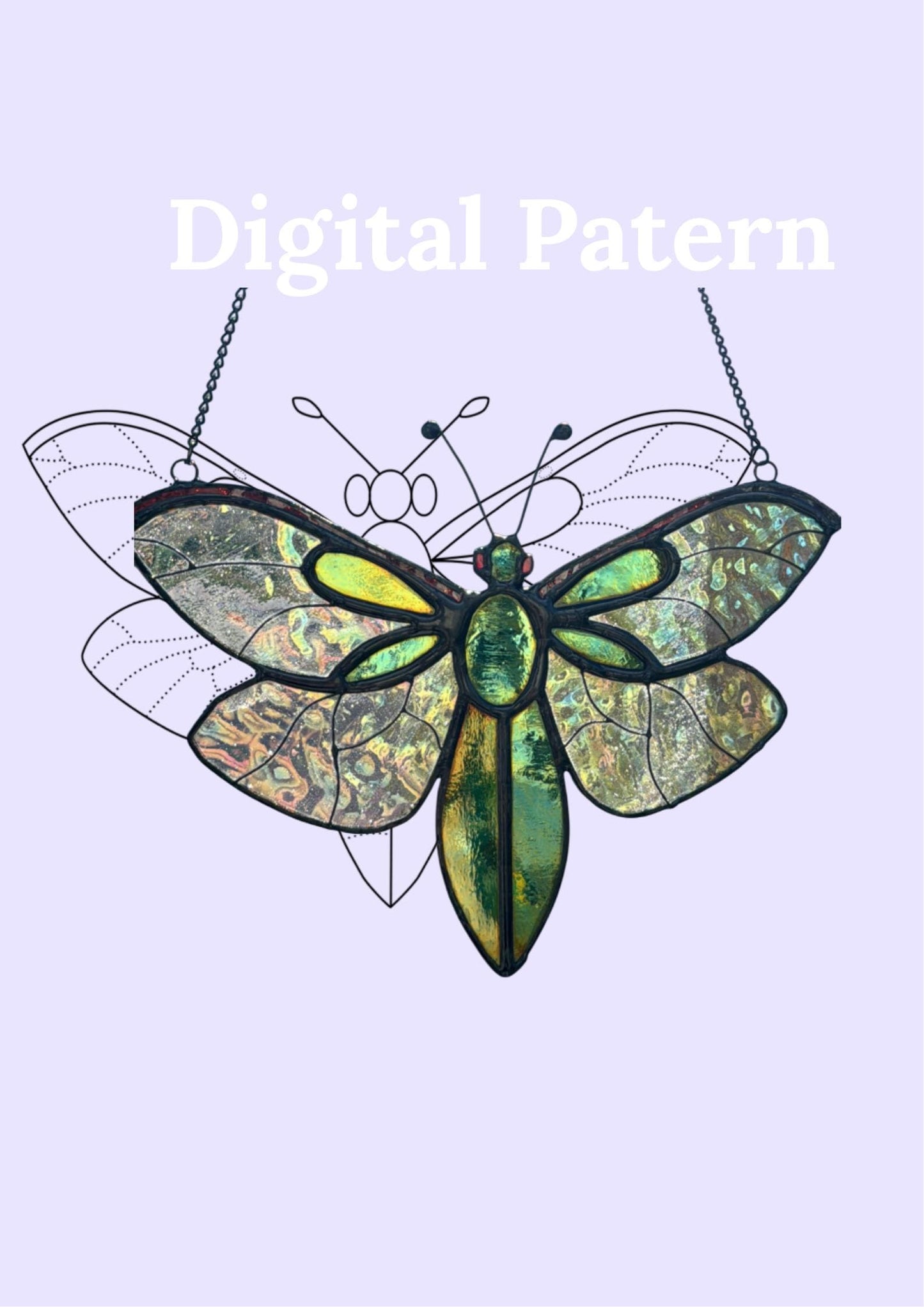 Stained Glass Fly Suncatcher Patern: Green Insect Window Decor