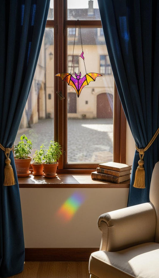 Iridescent Stained Glass Bat Suncatcher: Halloween Decor