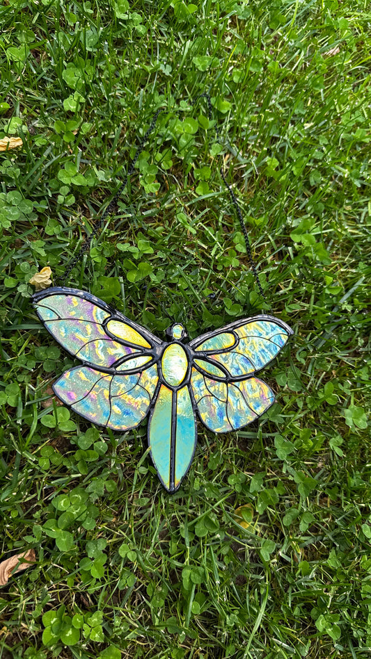 Stained Glass Fly Suncatcher: Handmade Iridescent Green Insect Window Decor