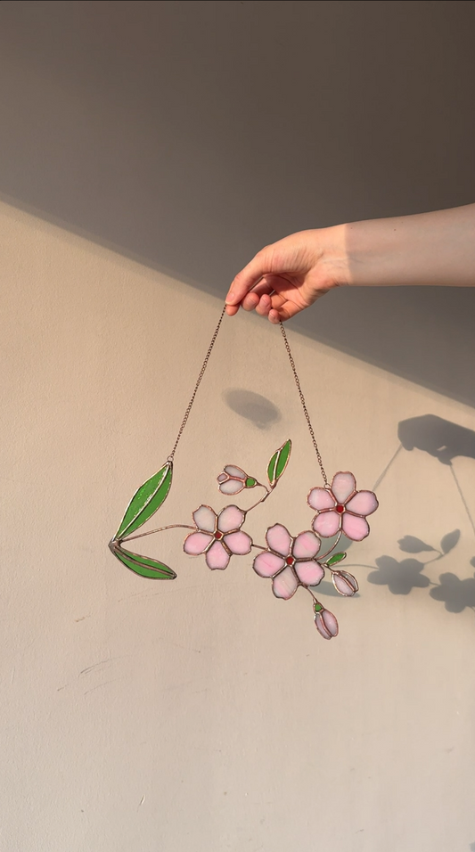 Cherry Blossom Stained Glass: Flower Sun Catcher Gift, One of a Kind Glass Decor